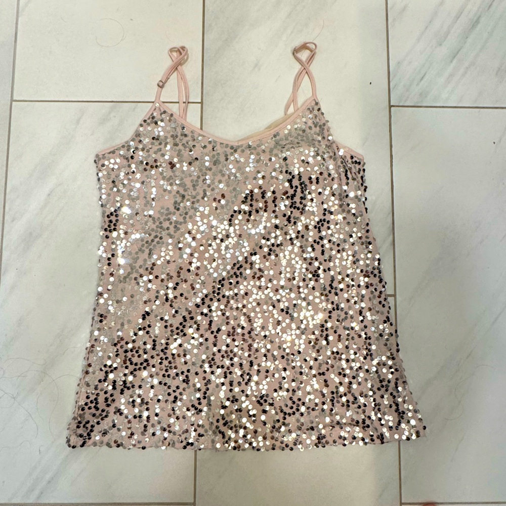 Boston Proper Silver/Beige Pink Sequin Tank Top Size Medium - Picture 1 of 2